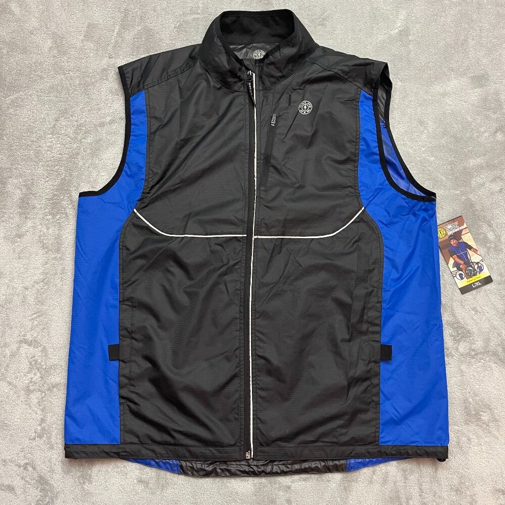 Golds Gym Vest Mens L/XL Black Blue Full Zip Reflective Running Training Workout